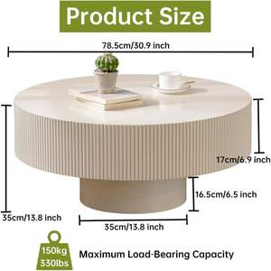 Tavolino <span class=keywords><strong>da</strong></span> Caffè Rotondo Scanalato in Legno Moderno con Altezza Regolabile, Tavolo <span class=keywords><strong>da</strong></span> Tè Durevole per Arredamento Casa in Offerta Scontata - Product Image 6