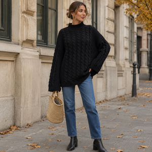 Pull en <span class=keywords><strong>laine</strong></span> 100 % OEM pour femme, coupe oversize, col roulé torsadé, épaules tombantes, idéal pour l'hiver - Product Image 2