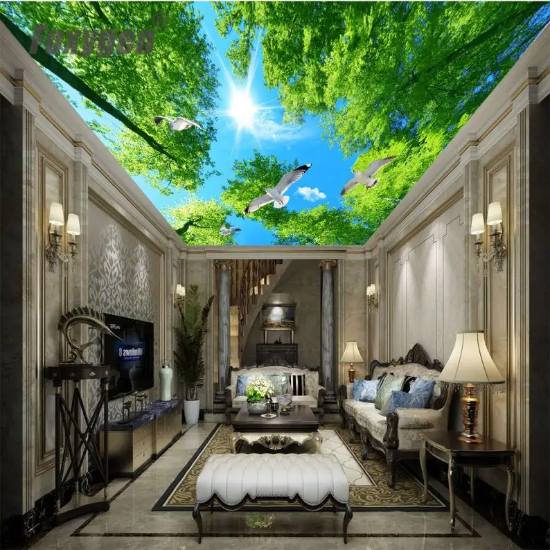 Modern home decor ceiling designs dove ceiling covering printed fabric stretch ceiling film