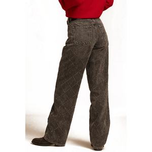 Jean baggy vintage taille basse avec logo personnalisé et strass, coupe décontractée, jambe droite, en denim pour femme - Product Image 2