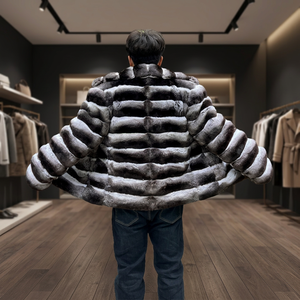 Manteau en fourrure de renard véritable pour homme de luxe, veste à capuche patchwork, manteau d'hiver chaud - Product Image 3