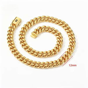 12mm <span class=keywords><strong>22K</strong></span> 금도금 스테인리스 스틸 쿠반 링크 체인 목걸이 남성용 힙합 주얼리 - Product Image 5