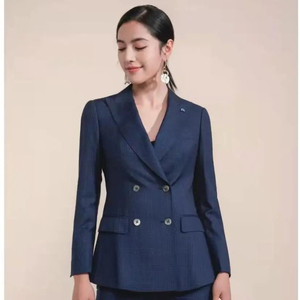 <span class=keywords><strong>Veste</strong></span> de costume <span class=keywords><strong>bleu</strong></span> <span class=keywords><strong>marine</strong></span> à carreaux pour femmes de bureau, nouvelle mode, pantalon à jambes étroites, 81% polyester, 19% élasthanne, blazers professionnels - Product Image 1