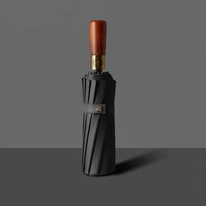 Paraguas de Viaje Automático Lm-H 16 Varillas Negro Pongee con Mango de Madera Anti-UV Plegable en Tres Secciones Nuevo Diseño Regalo - Product Image 1