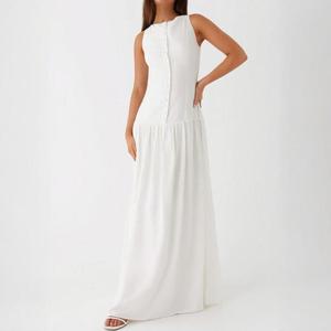 Robes d'été décontractées et personnalisées <span class=keywords><strong>en</strong></span> coton et <span class=keywords><strong>lin</strong></span> pour femmes Écologique Lavable Taille tombante Col rond sans manches Ceinture dos nu Maxi - Product Image 2