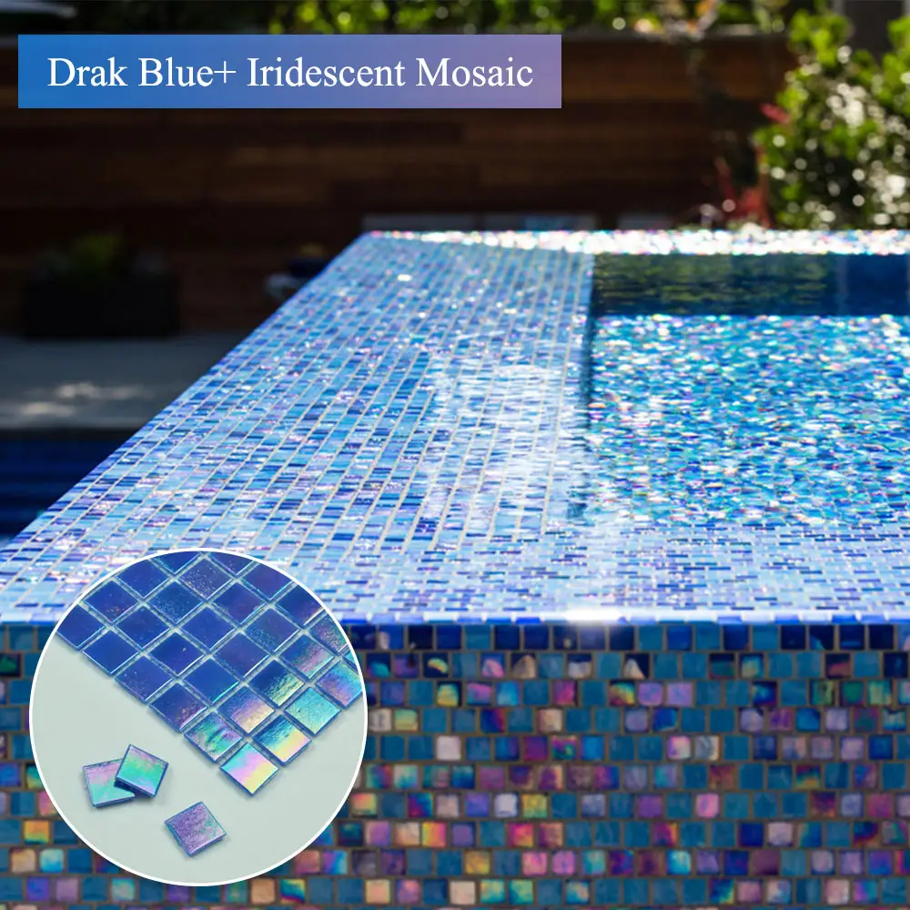 hot melt blue iridescent tiles pearlescent outdoor swimming glass pool mosaic tiles blue color iridescent glass mosaic pool tile