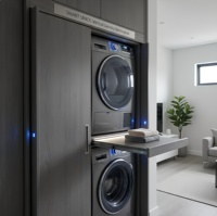 Armoire de buanderie de balcon en contreplaqué 100 % étanche avec bordure PUR sans joint, intégrant lave-linge et sèche-linge, pour projets côtiers