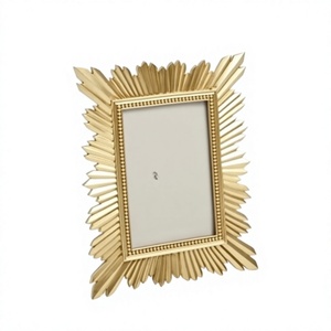 Gold Metal Rectangular <b>Photo</b> Frame with Sunburst Design Wall <b>Mount</b> Decor - Product Image 1