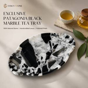Bandeja de Té de Mármol Negro Patagonia Exclusivo de FANCY STONE - Plato de Piedra Natural Pulida Hecho a Mano de Lujo para Regalos Premium - Product Image 1