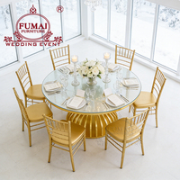 Ensembles de tables à manger en acier inoxydable doré titane, tables rondes de luxe pour mariage et réceptions