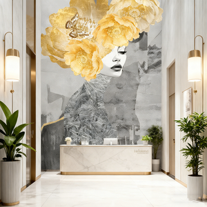 Modern Figure Art Mural Head Therapy Salon Beauty <strong>Entryway</strong> Decoration 3D Flower <strong>Wallpaper</strong> Easy Installation Household Use - Product Image 1