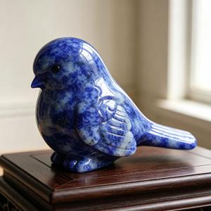 Figurine d'oiseau gravée en quartz, sculpture animale, objet de collection, décoration artistique, ornement rond en pierre bleue, décoration Feng Shui pour la maison - Product Image 2