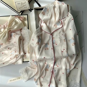 Conjunto <span class=keywords><strong>de</strong></span> pijamas <span class=keywords><strong>de</strong></span> satén para <span class=keywords><strong>mujer</strong></span>, Pijamas largos <span class=keywords><strong>de</strong></span> bambú con estampado <span class=keywords><strong>de</strong></span> oso sólido Modal, <span class=keywords><strong>bata</strong></span> personalizada <span class=keywords><strong>de</strong></span> encaje al por mayor - Product Image 3