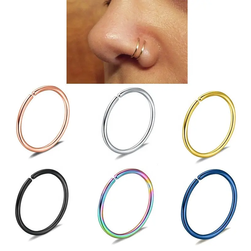 Trendy Simple Stainless Steel Clip Fake Hoop Nose Lip Ring Hip Hop Women Men None Piercing Jewelry Seamless Nose Ring