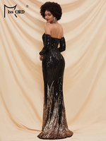 Robe de Soirée de Robe de Bal de Luxe Élégante et Longue à Épaules Sirène Noire à Paillettes