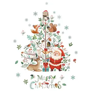 Рождественские наклейки на окна со снежинками, наклейки для стекла, рождественские наклейки, украшения, снежинки, Санта-Клаус, олени, наклейки для вечеринки