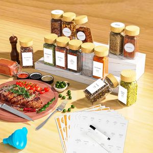 24 PCS 120ML Square Glass <b>Spice</b> Rack Set Herb & <b>Spice</b> Storage <b>Jar</b> with Bamboo Lids - Product Image 3