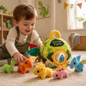 Juguete de Peluche de Dinosaurio para Bebés, Casa de Juegos Montessori para el Desarrollo Sensorial Temprano, con Espejo - Product Image 3