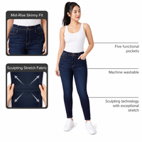 Jean Skinny Taille Mi-Haute Femme Effet Sculptant Extensible Cinq Poches Vente en Gros Usine
