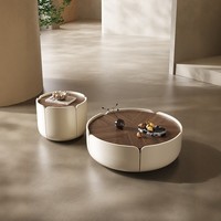 Ensemble de 2 tables basses de style italien en forme de pétale, rondes, imbriquées, avec rangement, plateau en bois massif, décoration moderne pour salon, meubles pour la maison