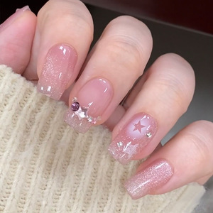 Handmade Wearable Nails Wholesale Short Style Ice Transparent Star Dia Chain Finished Product Brightening Glitter Nail Stickers - Product Image 2