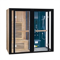 Cabine de douche et sauna infrarouge combinée, en bois de pruche, avec zone de douche humide indépendante pour usage domestique