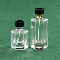 Emballage en verre transparent vide en gros, 50 ml, 100 ml, flacon de parfum en verre hexagonal rechargeable avec vaporisateur et couvercle