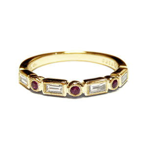 Bague de mariage en or blanc massif 18 carats avec rubis taille brillant et baguette, sertie clos, collection Hong Kong KOK - Product Image 3