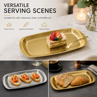 Nouvelle assiette de service rectangulaire en acier inoxydable poli, compatible lave-vaisselle, pour restaurant, café, hôtel, traiteur, vaisselle de table