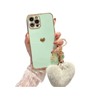 Capa de celular luxuosa com estampa de coração, placa com proteção completa de câmera tpu para iphone 14 13 12 11 pro max