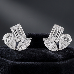 2.95 Carat TW Lab Diamond Trio Cluster <b>Stud</b> Earrings <b>Emerald</b> Cut Color D Wedding Elegant Diamond Jewelry - Product Image 3