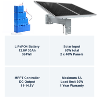 Système solaire extérieur 80W avec batterie LiFePO4 384Wh, MPPT 11-14.8V DC, IP65, monocristallin, pour applications isolées