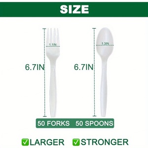 Vente chaude Ensemble de couverts biodégradables en amidon de maïs pour les fêtes - Couteaux, fourchettes, cuillères jetables écologiques 100 pièces - Product Image 4