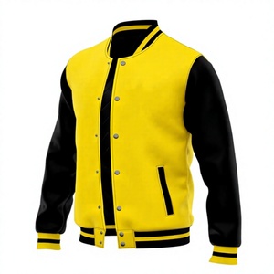 <b>Men's</b> Yellow <b>Black</b> Color Block Breathable Winter Varsity Jacket Mandarin Collar Cotton Sleeves Front Logo Baseball <b>Coat</b> - Product Image 4