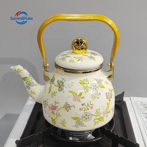 <span class=keywords><strong>Teiera</strong></span> in Smalto Spesso da 1,2L con Base in Acciaio Inox e Coperchio in Vetro, Fatta a Mano, Adatta al Forno, Bianca con Decorazioni <span class=keywords><strong>per</strong></span> Fornelli a Gas e a Induzione - Product Image 3