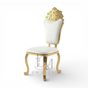 Chaise de mariage de luxe en acier inoxydable doré avec dossier couronne baroque et coussin blanc pour événements de mariage et banquets - Sièges événementiels - Product Image 3