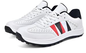 Unisex White <b>Golf</b> Shoes with Red Black Stripes PU Upper Rubber Outsole EVA Midsole Mesh Lining Breathable Design - Product Image 3