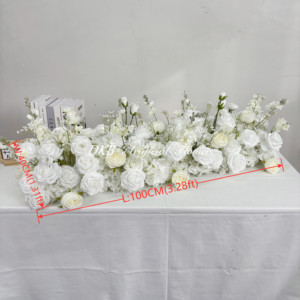 Guirlande de fleurs artificielles en soie DKB Custom Fake Floral Row, fleurs de table de salle à manger, roses blanches artificielles pour la décoration d'événements de mariage - Product Image 2