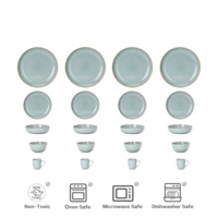 Ensembles de vaisselle en céramique bleue vente en gros de promotion de septembre grandes assiettes en céramique ensembles de vaisselle de sécurité pour micro-ondes pour restaurants