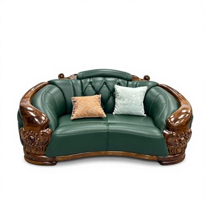 Juego de Sofás de Estilo Real de Lujo, Muebles Europeos Hechos a Mano con Tallado en Madera de Ébano para Sala de Estar, Diseño de Palacio, Juego de Sofás de Cuero - Product Image 1