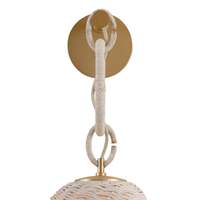 Applique murale LED bohème à chaîne en corde, abat-jour en rotin tressé blanc, base en laiton, globe en verre laiteux, pour salle de bain, coiffeuse, chambre, maison de style côtier