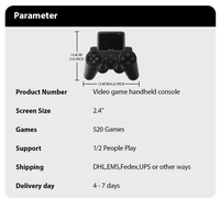 Console de jeu portable rétro S10 avec écran de 2,4 pouces, manette sans fil, stick de jeu, 520 jeux intégrés, cadeau pour les amateurs de jeux vidéo