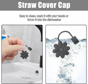 Food Grade Silicone Cute Flower <b>Straw</b> Toppers <b>Reusable</b> DustProof Eco-Friendly Washable Bar Accessories - Product Image 3