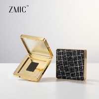 Boîtier compact de luxe en cuir noir brillant de 53 mm pour poudre libre, avec un seul compartiment métallique, pour maquillage visage, contour, bronzer et blush