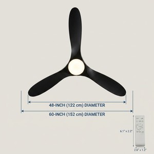 Ventilateur de plafond LED moderne de 52 pouces avec variateur d'intensité, réversible, 6 vitesses, moteur DC, télécommande, 3 pales métalliques, pour salon - Product Image 4