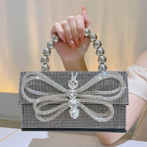 Bolso de mano cuadrado pequeño con lazo de gemas y pedrería brillante, estilo hada francesa, hecho a mano, tipo clutch para cena, bolso bandolera portátil - Product Image 2