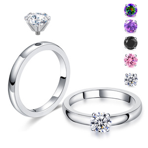 Stainless Steel Screw-In Birthstone <b>Ring</b> Three Stone Lab Created <b>CZ</b> Gem PVD Plated | Trendy Minimalist Unisex Band Customizable - Product Image 1