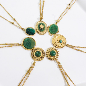 Collar de cadena de eslabones 316L de acero inoxidable de moda de lealtad para mujer, piedra Natural, Serie de Jade <span class=keywords><strong>africano</strong></span>, chapado en oro de 14K - Product Image 4