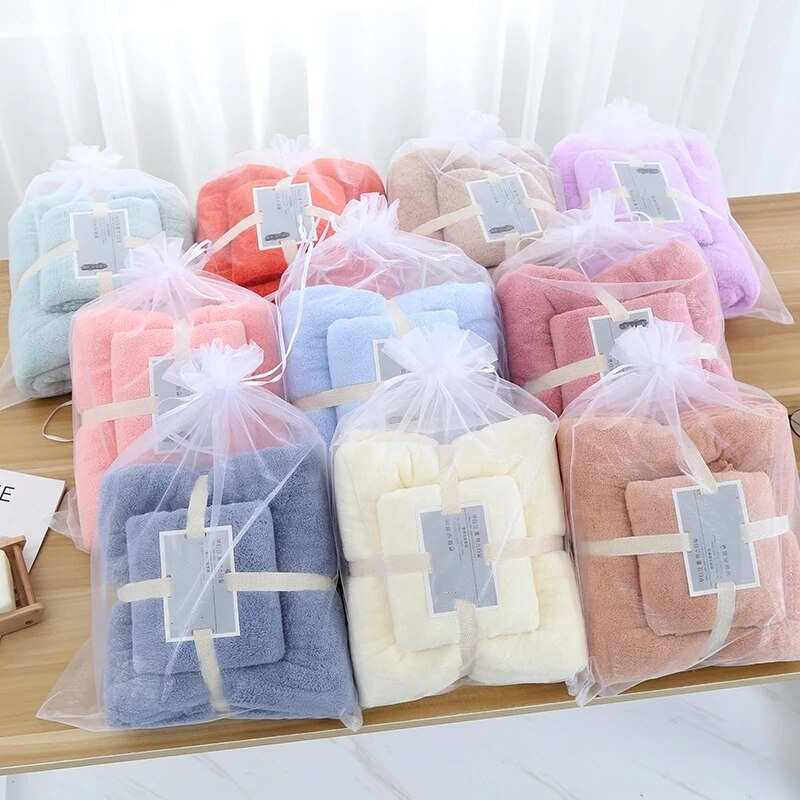 Vente en gros de serviettes de bain super douces Ensembles de serviettes de bain en polaire corail multicolores personnalisés