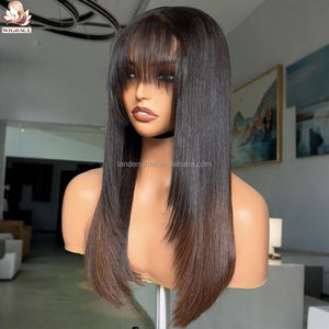 Peluca Bob Ombre Marrón de 300g con Flequillo y Corte en Capas, Sin Pegamento, Cierre de Encaje HD 5x5, Cabello Humano Liso Natural Vietnamita con Flequillo - Product Image 1